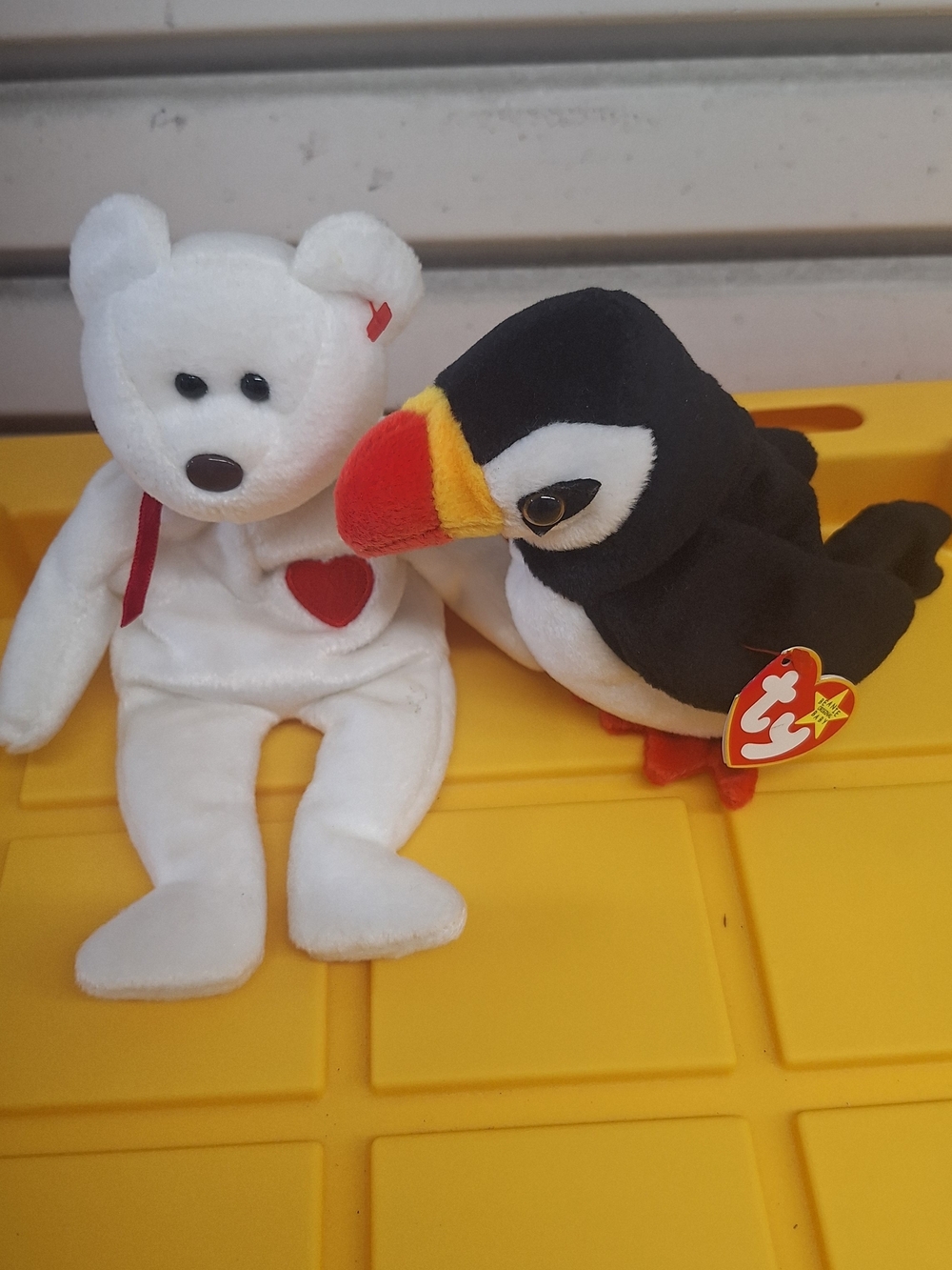 TY Black & White Puffin Plush with Red & Yellow Beak